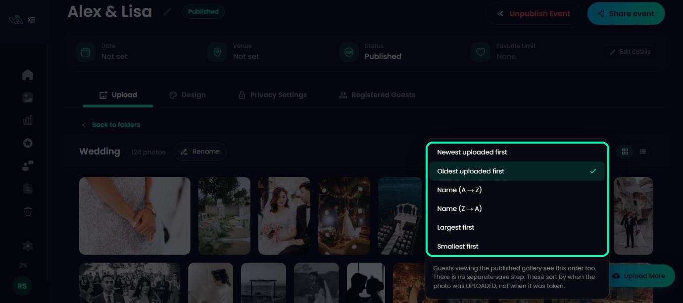 Sort menu open inside a folder showing the six sort options