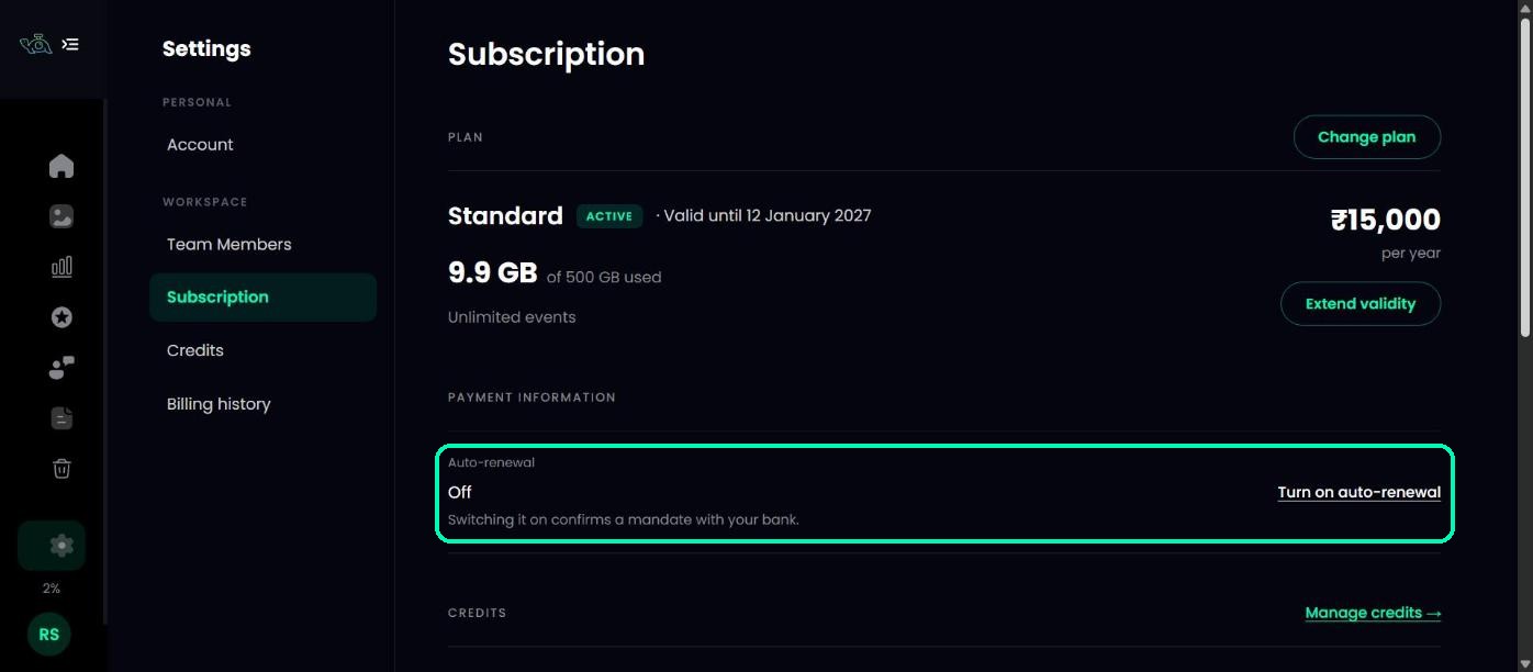 Auto-renewal row in Subscription settings