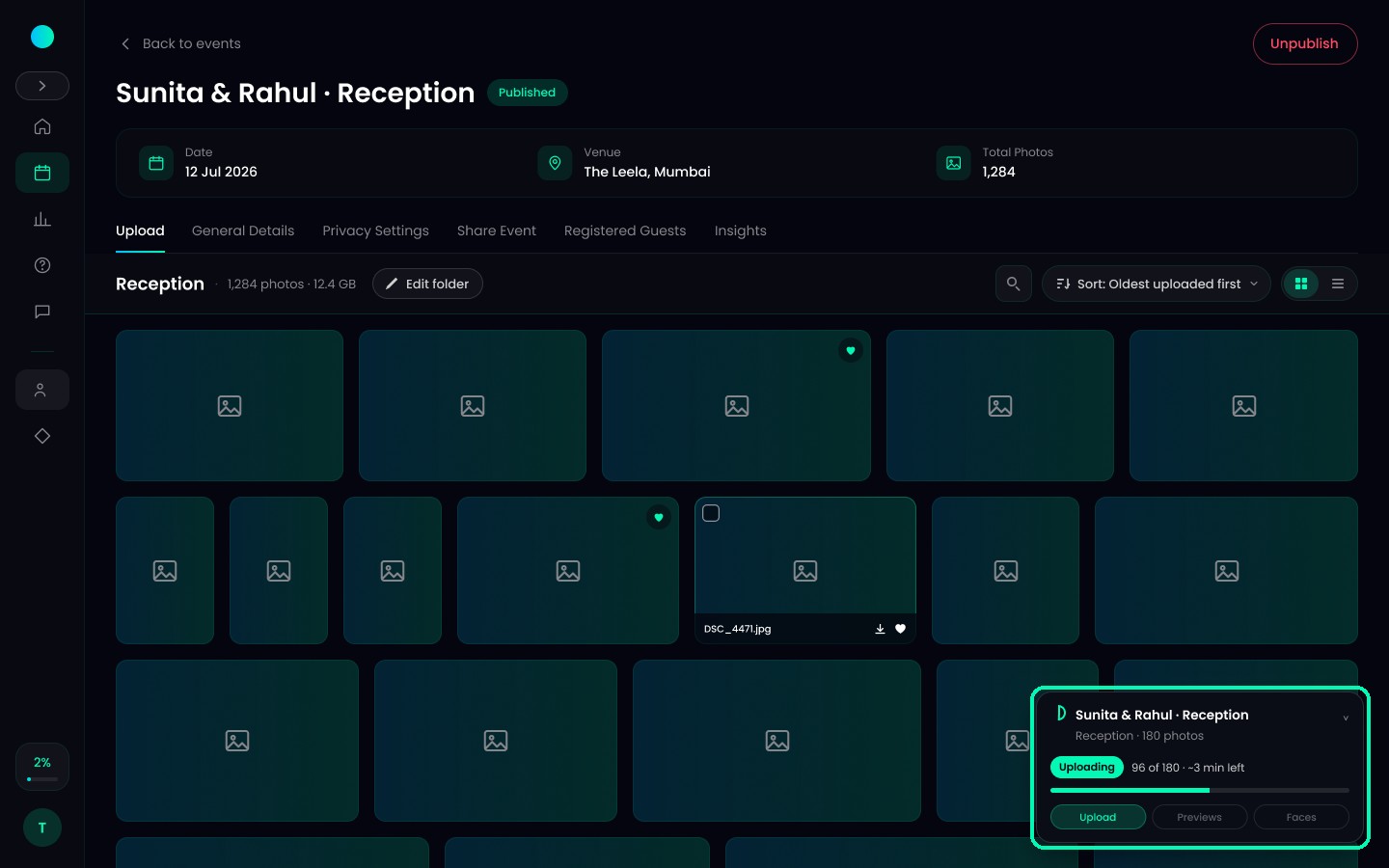 Upload panel showing Upload, Previews and Faces stages