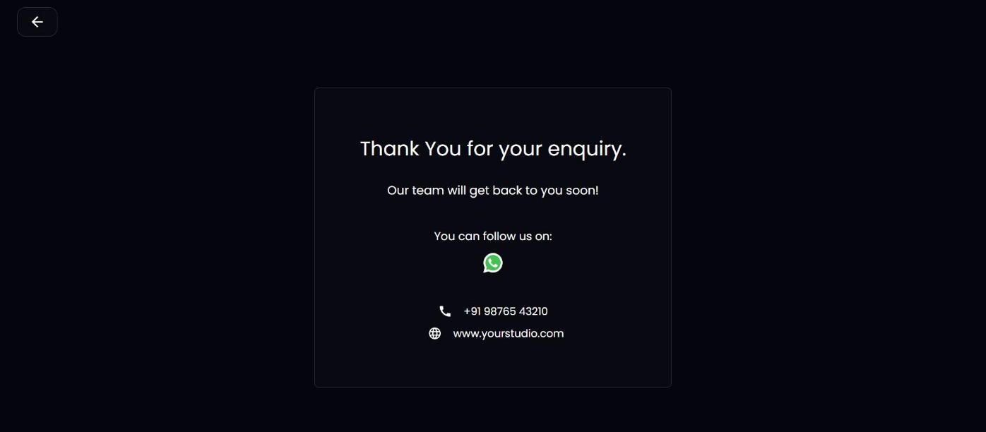 Thank-you page guests see after sending an enquiry