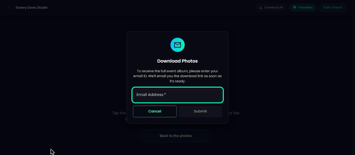Download Photos window asking for your email