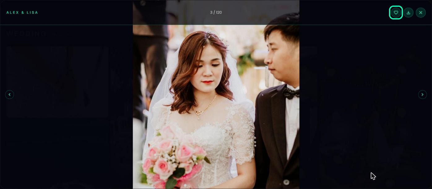 Heart button on an open photo