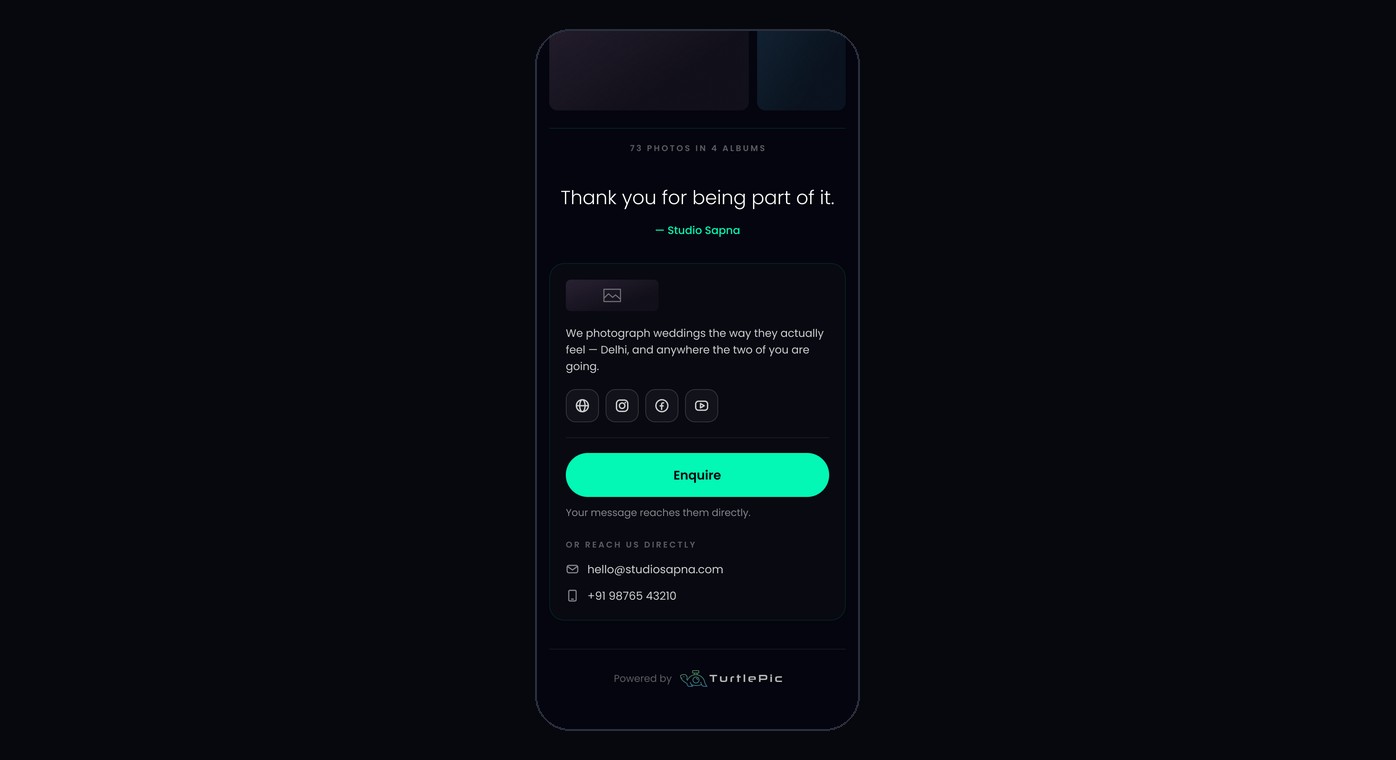 Enquire button at the end of the gallery on a phone