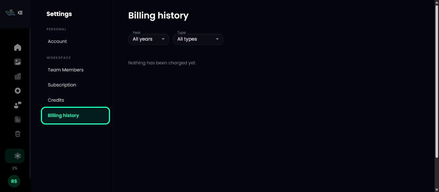 Billing history in Settings