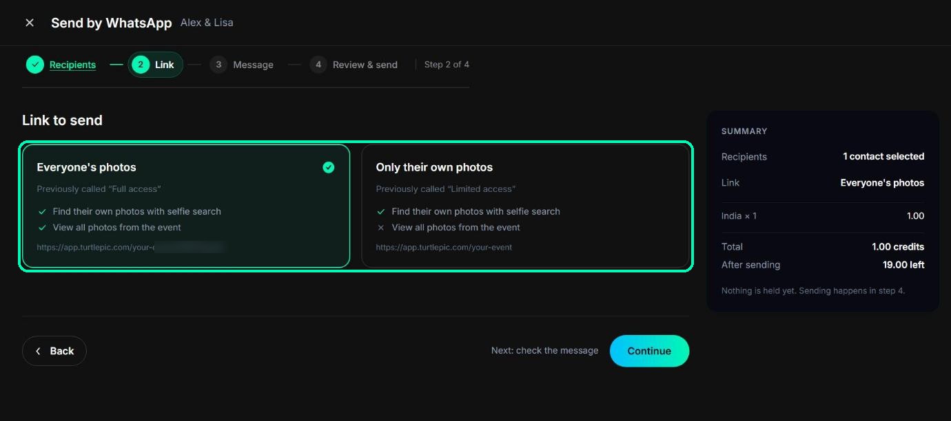Link step with the Everyone’s photos and Only their own photos options highlighted